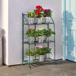 3 Wire Shelf Metal Plant Stand Green -Dobies 500059a