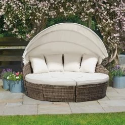 Rattan Daybed With Table - Tonal Grey