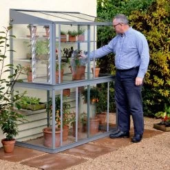 Deluxe 5' Hampton-D Lean To Greenhouse - Smokey Grey