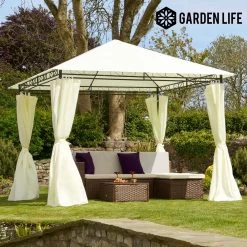 Garden Life 3x3m Metal Gazebo With Cream Roof And Curtains