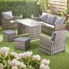 7 Seat Rattan Dining Set/Tonal Grey