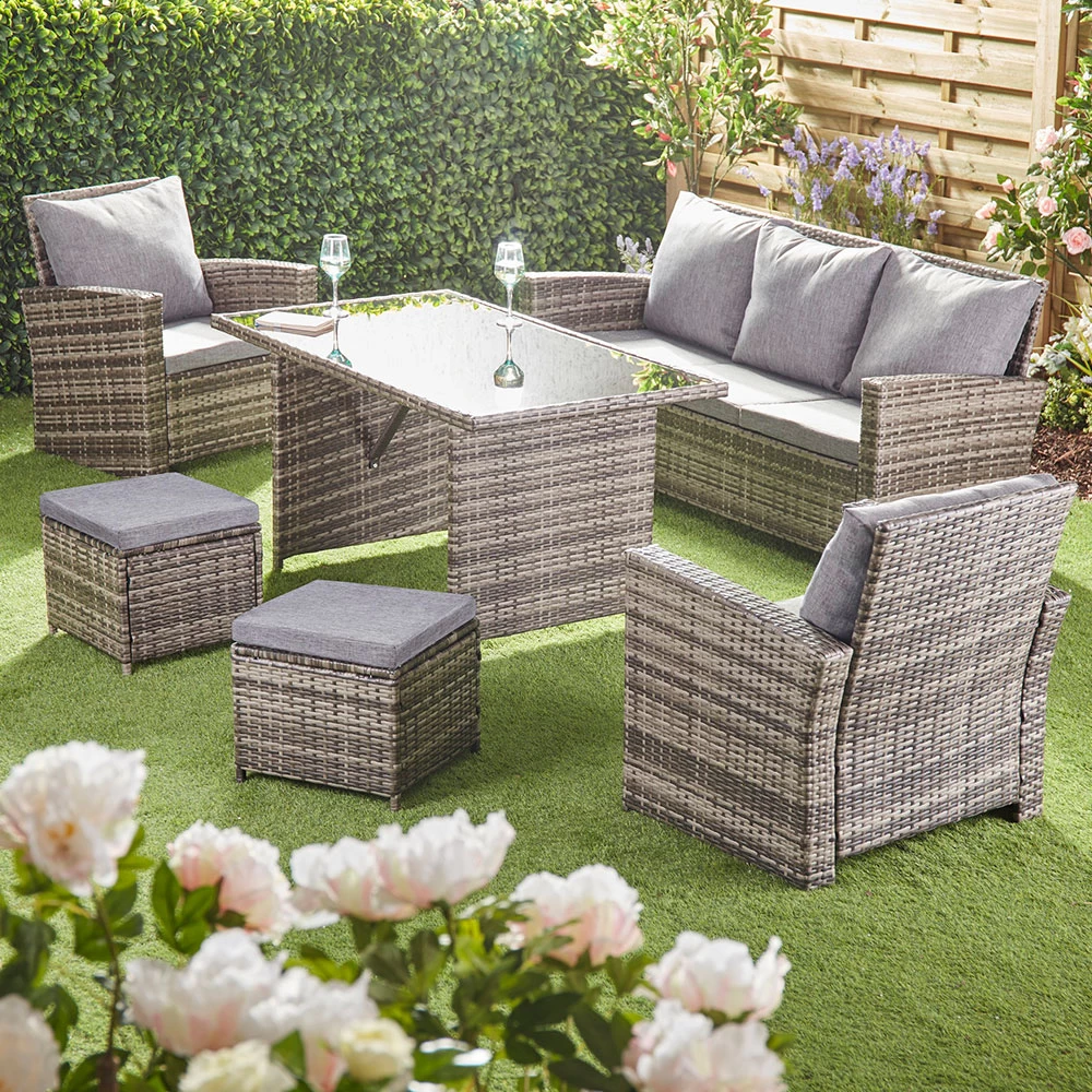 7 Seat Rattan Dining Set/Tonal Grey 1 7 Seat Rattan Dining Set/Tonal Grey