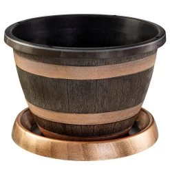 Wooden Barrel Effect Planter & Saucer