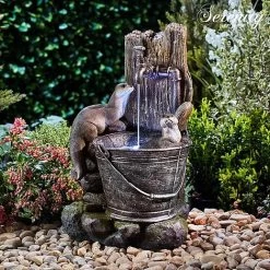 Playing Otters Water Bucket Water Feature