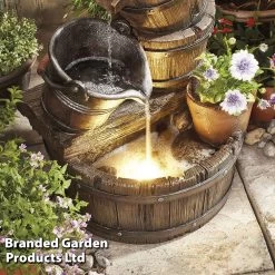 Cascading Barrel Water Feature With Planter -Dobies z HB290 2