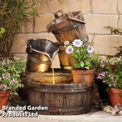 Cascading Barrel Water Feature With Planter