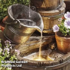 Cascading Barrel Water Feature With Planter -Dobies z HB290 6